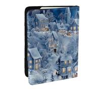 Funda para pasaporte con estampado 3D de Navidad, diseño de ciudad de nieve, país de las maravillas, funda de viaje de piel sintética, organizador para hombres y mujeres, 6.5 pulgadas, Black, Talla