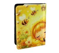 Funda para pasaporte con estampado de abejas durmiendo entre flores, funda de viaje de piel sintética para pasaporte, para hombres y mujeres, 6.5 pulgadas, Black, Talla única