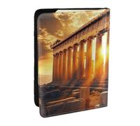 Funda para pasaporte con estampado de arquitectura griega antigua, funda organizadora de pasaporte de piel sintética para hombres y mujeres, 6.5 pulgadas, Black, Talla única
