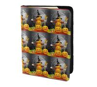 Funda para pasaporte con estampado de calabaza de Halloween de 5.5 pulgadas con organizador de tarjetas de crédito para viajes, Black, Talla única