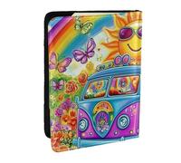 Funda para pasaporte con estampado de camión hippie, funda organizadora de pasaporte de piel sintética para hombres y mujeres, 6.5 pulgadas, Black, Talla única