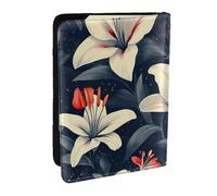 Funda para pasaporte con estampado de flores delgadas y pétalos rojos y blancos, funda organizadora de viaje de piel sintética para hombres y mujeres, 6.5 pulgadas