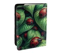 Funda para pasaporte con estampado de mariquita llena de vida en una hoja, funda organizadora de viaje de piel sintética para hombres y mujeres, 6.5 pulgadas, Black, Talla única