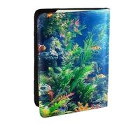 Funda para pasaporte con estampado de sirenas, arrecifes de coral, peces y plantas, de piel sintética, organizador de viaje para hombres y mujeres, 6.5 pulgadas, Black, Talla única