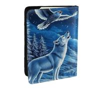 Funda para pasaporte con estampado de The Wolf and The Owl Moonlight, funda organizadora de viaje de piel sintética para hombres y mujeres, 6.5 pulgadas, Black, Talla única