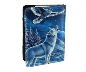 Funda para pasaporte con estampado de The Wolf and The Owl Moonlight, funda organizadora de viaje de piel sintética para hombres y mujeres, 6.5 pulgadas, Black, Talla única