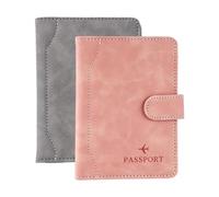 Funda para Pasaporte De 2 Piezas, Funda para Pasaporte, Funda para Identificación De Cuero PU, Funda para Tarjeta De Crédito con Bloqueador RFID, Adecuada para Pasaporte, Tarjeta De Crédito