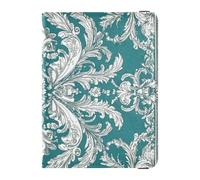 Funda para pasaporte de piel sintética con ranuras para tarjetas de crédito, estilo barroco, color verde azulado y blanco, funda de viaje con bloqueo RFID, funda de piel para mujeres y hombres
