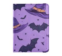 Funda para pasaporte de piel sintética con ranuras para tarjetas de crédito, murciélagos, fondo morado espeluznante, funda de piel con bloqueo RFID, para mujeres y hombres