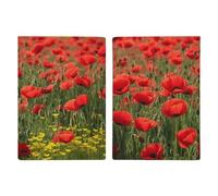 Funda para pasaporte de piel sintética con ranuras para tarjetas, diseño de campo de amapolas rojas y paisaje de prado para adultos, cartera minimalista con cremallera