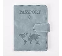 Funda para pasaporte de viaje de piel sintética, antirrobo, multifuncional, clip de documentos con múltiples ranuras para billetes de avión y tarjetas de identificación, Azul, Classic