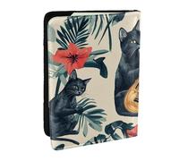 Funda para pasaporte impresa con diseño de gato negro tocando instrumentos musicales, funda de viaje de piel sintética para pasaporte, para hombres y mujeres, 6.5 pulgadas