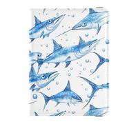 Funda para pasaporte y tarjeta de vacunación con diseño de pez espada azul con bloqueo RFID, impermeable para hombres y mujeres