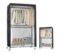 Funda para perchero con cremallera, impermeable, tela Oxford 210D, panel de PVC transparente para fácil acceso, bolsillos laterales, color negro, varios tamaños para almacenamiento de ropa (35.5 x