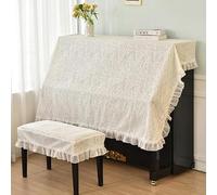 Funda para piano vertical, Gold Lace Ruffle Upright Piano Cover With Stool Multicolor Multiple Sizes(Warm Milk,Double stool cover 76 * 36cm)