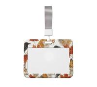 Funda para porta credencial con diseño de hojas de arce otoñal y lobos, cuerda para colgar y protección para el pecho.