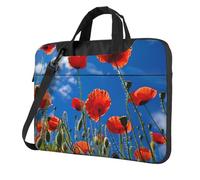Funda para portátil con estampado de amapolas en cielo azul, ultrafina, portátil, de un solo hombro, para viajes diarios, Black, 15.6 inch