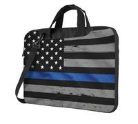 Funda para portátil con estampado de bandera de línea azul americana, funda portátil de un solo hombro, compatible con 13 a 15.6 pulgadas, Negro -, 15.6 inch
