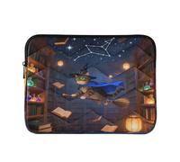 Funda para portátil de 13 a 14 pulgadas de grosor, diseño de gato mago en biblioteca mágica, funda para computadora con cremallera para el trabajo, viajes de negocios