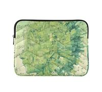 Funda para portátil de 13 a 14 pulgadas, diseño conciso de arte abstracto, cabeza humana, partituras musicales, color verde, bolsa con cremallera para viajes y negocios