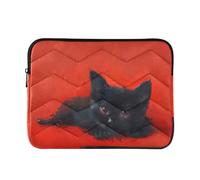 Funda para portátil de 13 a 14 pulgadas, elegante, fondo rojo, negro, dibujos animados, gatito, maletín con cremallera para el trabajo y viajes