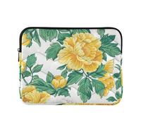Funda para portátil de 15 a 16 pulgadas, elegante funda de transporte de peonía amarilla y blanca con cremallera para viajes, negocios, rifle y compañía