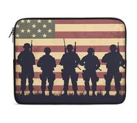 Funda para Portátil Estado Bandera De EE. UU. Militar Soldados Ejército Ordenador Portátil Caso Personalizado Antigolpes Protectora para Portátiles, para Travel, Office, Mujer, 15In