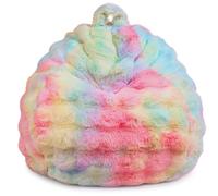 Funda para puf de piel sintética con aspecto de gofre, para niños y adultos (sin relleno) - Tie-Dye niños antideslizante funda de almacenamiento para salón y dormitorio (arco iris)