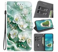 Funda para Realme 14 Pro Plus con diseño de libro de piel sintética, funda de TPU suave, función atril, con ranura para tarjetas, para Realme 14 Pro Plus, flor de jade