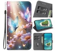 Funda para Realme 14 Pro Plus con diseño de libro de piel sintética, funda de TPU suave, función atril, con ranura para tarjetas, para Realme 14 Pro Plus, flores de mariposa