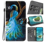 Funda para Realme 14 Pro Plus con diseño de libro, piel sintética, funda de TPU suave, función atril, con ranura para tarjetas, para Realme 14 Pro Plus, pavo real