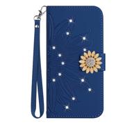 Funda para Realme C75 4G, diseño de girasol con purpurina, piel sintética, suave, funda de piel sintética, cierre magnético, tarjetero, con correa, funda para Realme C75 4G, azul oscuro
