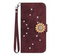 Funda para Realme C75 4G, diseño de girasol con purpurina, piel sintética, suave, funda de piel sintética, cierre magnético, tarjetero, con correa, funda para Realme C75 4G, color burdeos