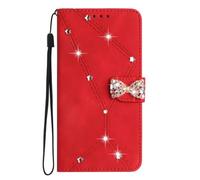 Funda para Realme C75 4G, piel sintética con purpurina brillante, absorción de golpes, ajuste delgado, con tarjetero, soporte magnético, para Realme C75 4G, color rojo