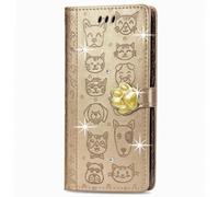 Funda para Redmi Note 14 Pro 5G, funda protectora magnética de piel sintética con ranuras para tarjetas para Redmi Note 14 Pro 5G con purpurina en relieve, diseño de gato y perro