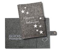Funda para registro de maternidad de lujo "Little Wonder" de fieltro de lana 100 %, hecha a mano en Alemania, color gris, solo para el pase de maternidad alemán