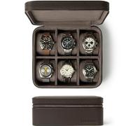 Funda para Reloj TAWBURY - Caja de Reloj de 6 Ranuras de Cuero Genuino de Grano Superior para Hombres y Mujeres con Almohadillas Extra Anchas para Relojes Grandes - Almacenamiento Portátil de Relojes
