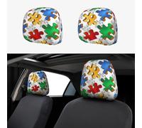 Funda para reposacabezas de Asiento de Coche con diseño de Rompecabezas de Autismo, 2 Piezas, Personalizada, con Bordado, Suave y Transpirable, protección para Accesorios de Coche.