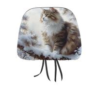 Funda para reposacabezas de coche con diseño de gato del bosque posado en ramas nevadas, 2 piezas, funda elástica cómoda para reposacabezas para mujeres y hombres, universal se adapta a la mayoría de