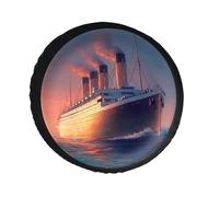 Funda para Rueda de Repuesto con diseño del velero Titanic al Atardecer. Protector de Rueda Universal Impermeable para caravanas y autocaravanas.