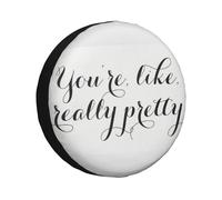 Funda para Rueda de Repuesto Impermeable Universal de 14 Pulgadas con la Frase Eres Muy Bonita en Blanco y Negro.