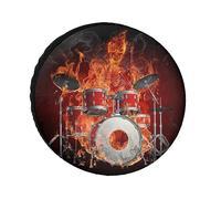 Funda para Rueda de Repuesto Rock Roll Drums Flame Drummer Skull, Protectora Universal Impermeable para Ruedas de caravanas, remolques, vehículos recreativos y SUV de 14 Pulgadas.