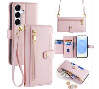 Funda Para Samsung Con Correa De PU Cuero Bandolera Galaxy S25 En Rosa