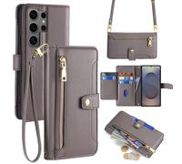 Funda Para Samsung Con Correa De PU Cuero Bandolera Galaxy S25 Ultra Gris