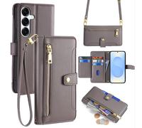 Funda Para Samsung Con Correa De PU De Cuero Bandolera Galaxy S25 En Gris