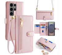Funda Para Samsung Con Correa PU Cuero Bandolera Galaxy S25 Ultra Rosa
