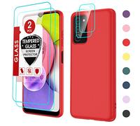 Funda para Samsung Galaxy A03s, A03s con protector de pantalla de vidrio templado y protector de lente de cámara, LeYi Liquid Silicone Slim Silky-Soft Funda protectora para Galaxy A03s, color rojo