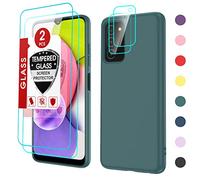 Funda para Samsung Galaxy A03s, funda para Samsung A03s con [2 unidades] Protector de pantalla de vidrio templado y protector de lente de cámara, LeYi Liquid Silicone Slim Silky-Soft Funda protectora para Galaxy A03s, verde