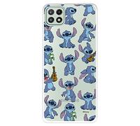 Funda para Samsung Galaxy A22 5G Oficial de Lilo & Stitch Stitch Patron Transparente para Proteger tu móvil. Carcasa para Samsung Galaxy de Silicona Flexible con Licencia Oficial de Disney