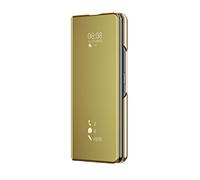 Funda para Samsung Galaxy A34 Translúcido Espejo Carcasa, Clear View Standing Cover Ultra Delgado Funda Libro Flip Espejo Case Soporte Plegable Smart Mirror Protectora Bumper,Oro
